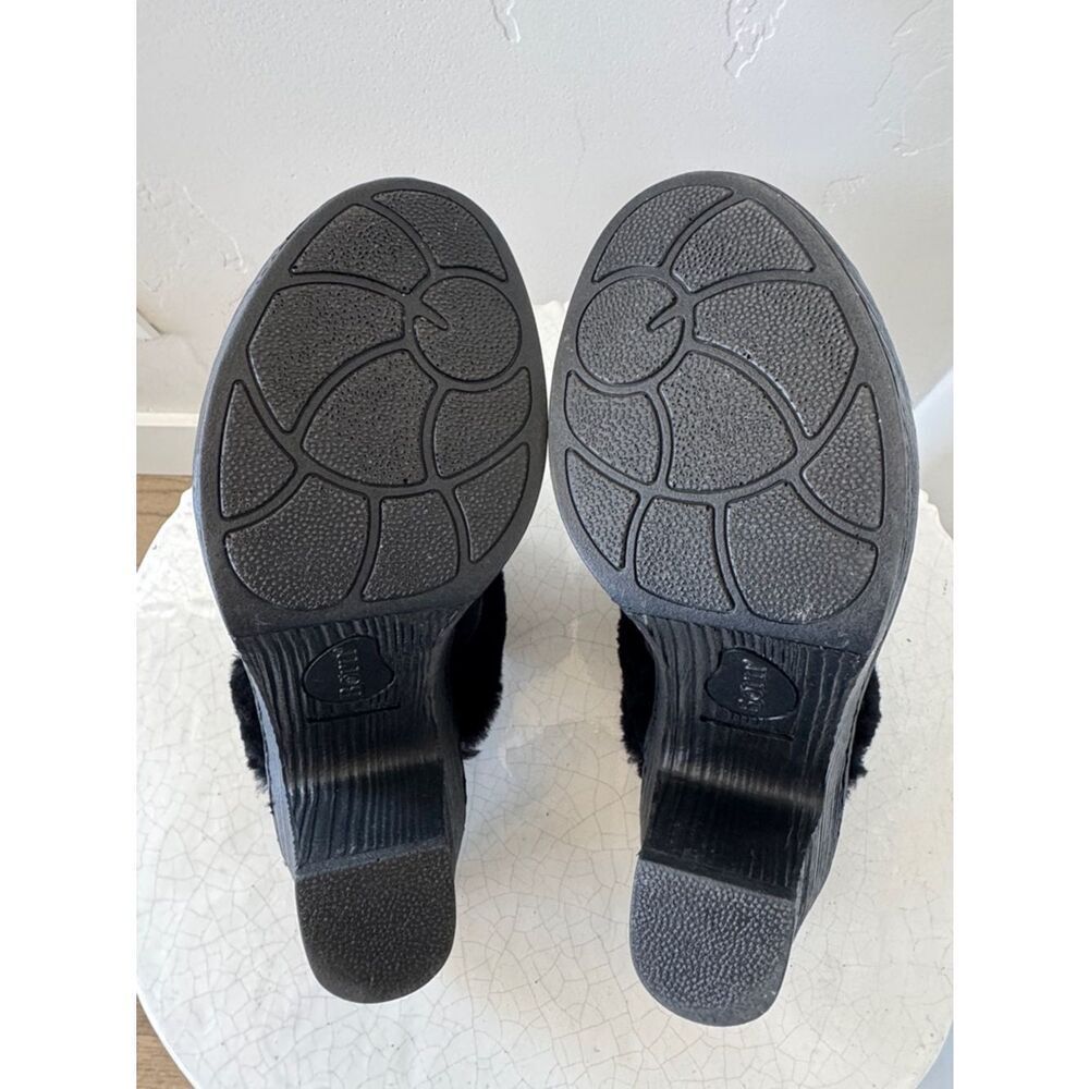 Born Women’s Black Leather Shearling-Trim Platform Mules Slip On Shoes Size 6 - Picture 8 of 11